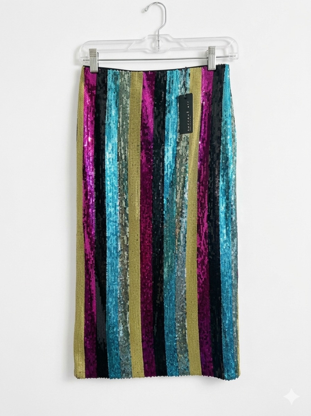 SZ XS CURRENT AIR MULTICOLOR STRIPED SEQUIN pencil SKIRT MAXIMALIST COLORFUL